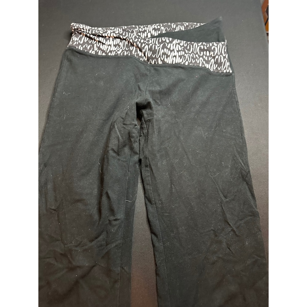 Victoria Sport Womens Black Wide Leg Yoga Pants Crossover Waist Print Size Large